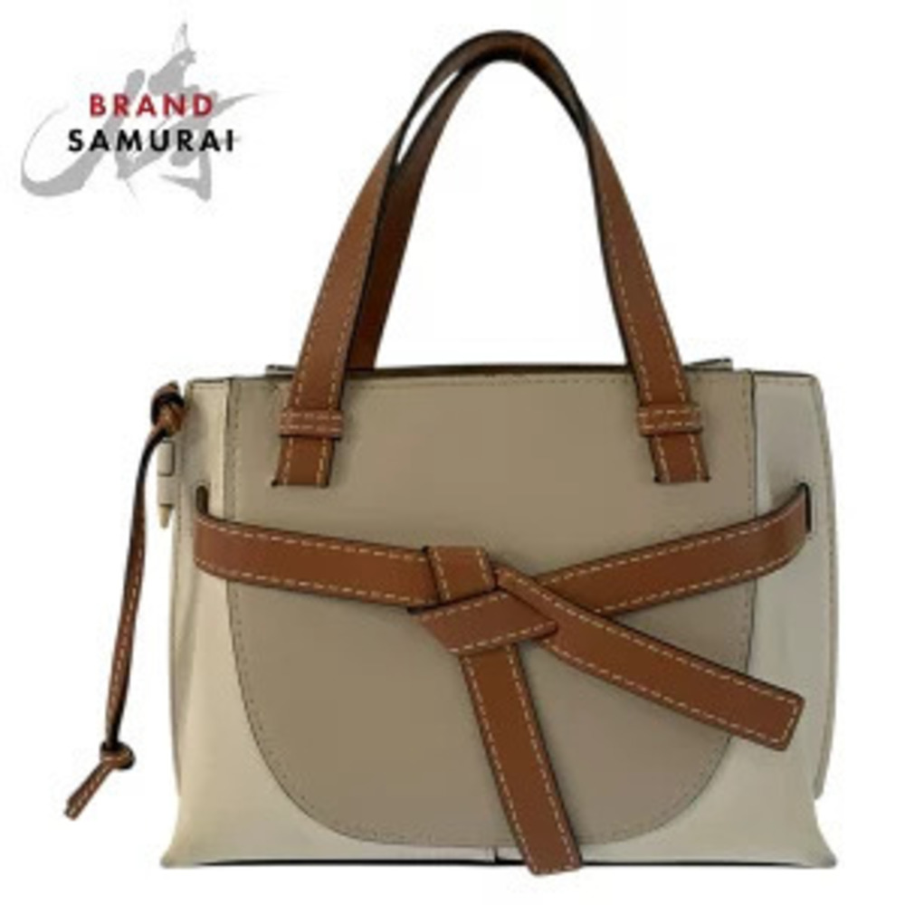 Loewe Gate Top Handle Leather Handbag Beige Brown